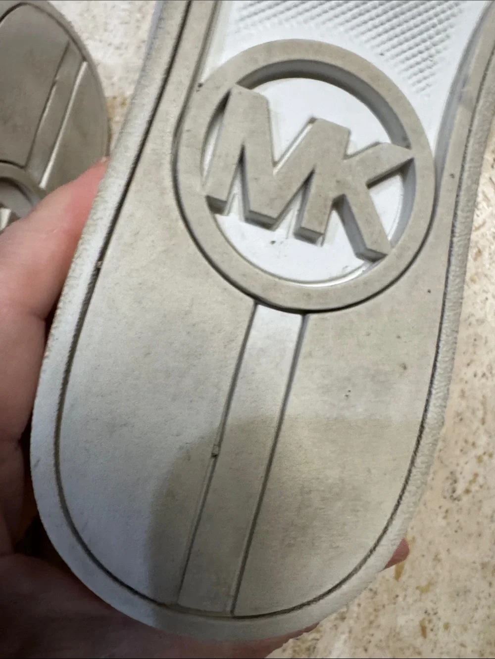 Michael Kors White Leather Slip-On Sneakers with Silver Studs